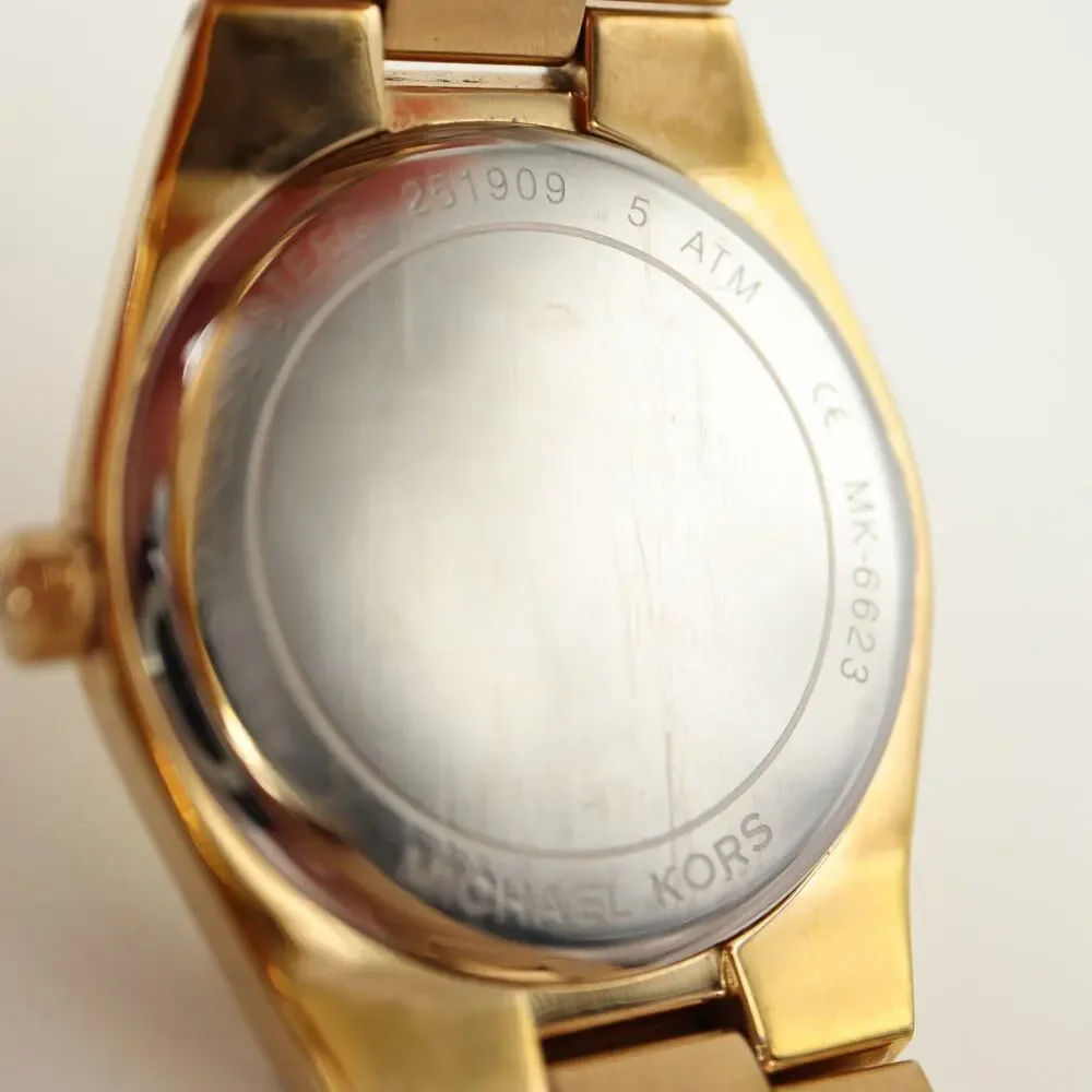 Michael Kors Channing Gold Tone Glitter 36mm Watch Steel MK6623 w New Battery